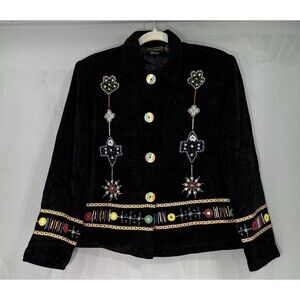 Women's ALLURE Black Jacket Sewn Embellished Coat‎ Blazer Pattie Medium Pockets